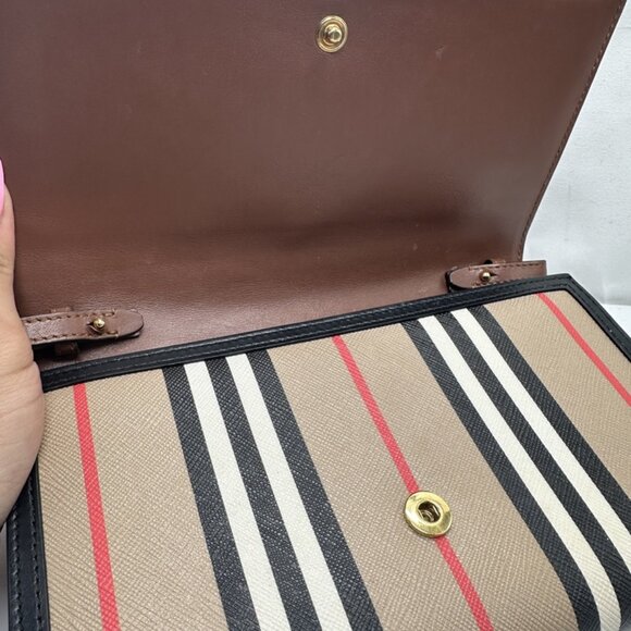 Burberry E-Canvas Icon Stripe Hannah Wallet Archive Beige - Picture 4 of 8